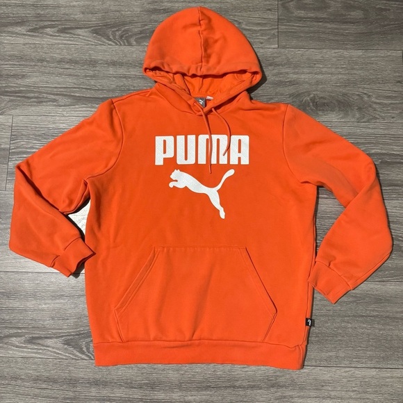 PUMA Orange Long Sleeves Athletic Sporty Hoodie Front Pockets Logo Pullover Sz M - Picture 1 of 16